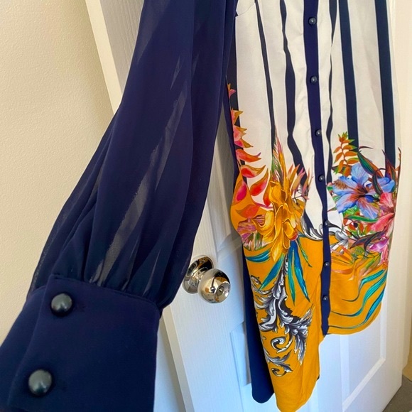 Floral Pattern Stripe Adornment Bottom Down Dress - Picture 10 of 17